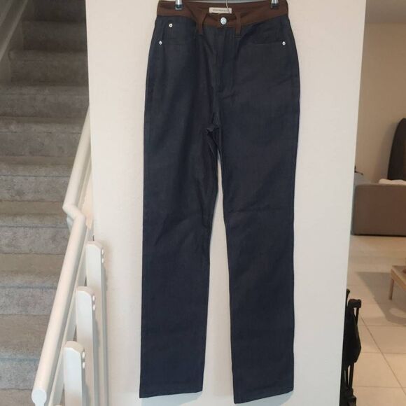 WeWoreWhat Jeans Womens Size 26 Dark Wash Straight High Rise Blue Brown - Picture 3 of 12